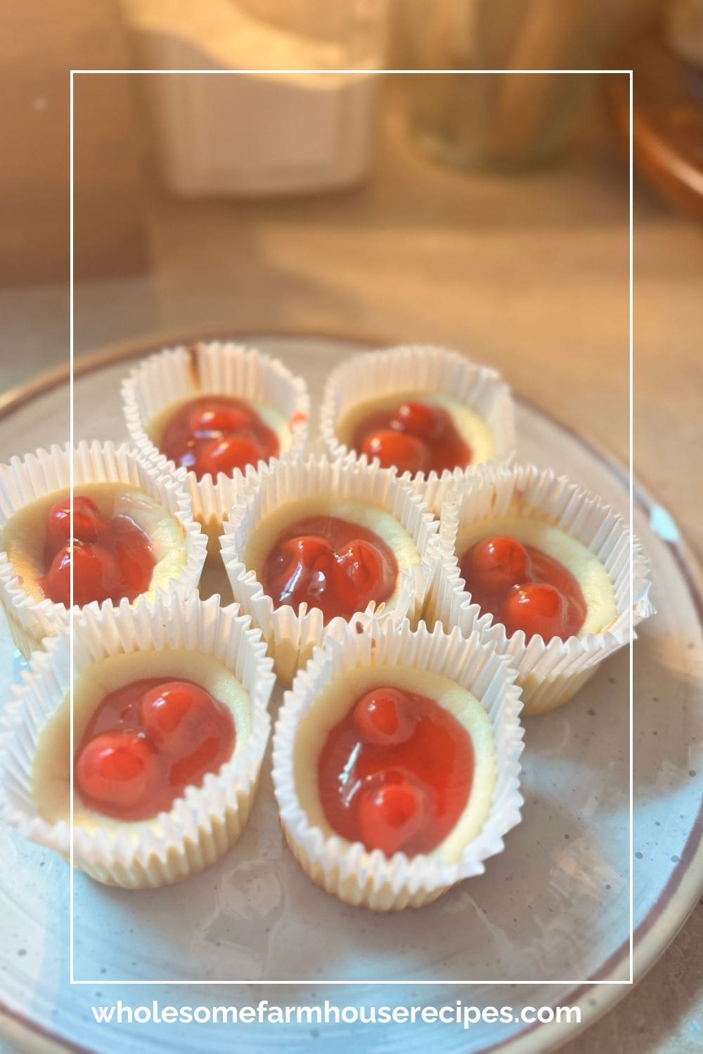 Mini Cheesecakes Topped with Cherry Pie Filling