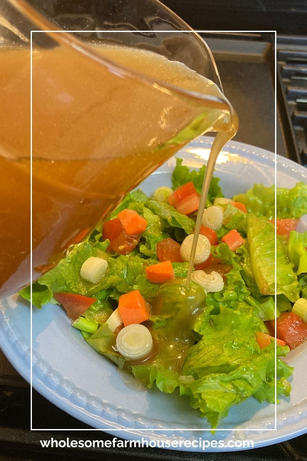 Pouring Salad Dressing on Simple Salad